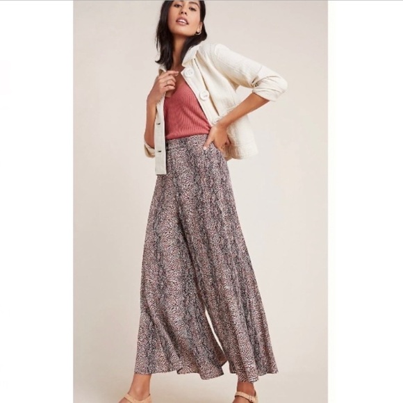 Anthropologie Snake Print Skirted Wide-Leg Pants in Brown Sz 10 - Picture 3 of 10